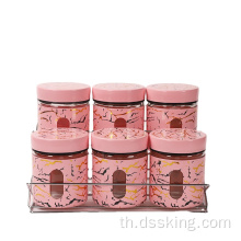 1000ml 6 ชิ้นชุดแก้วจัดเก็บขวดครัวถังสีชมพู Rhyolite Hotel Wedding Outdoor Glass Spice Jar ชุดโถ